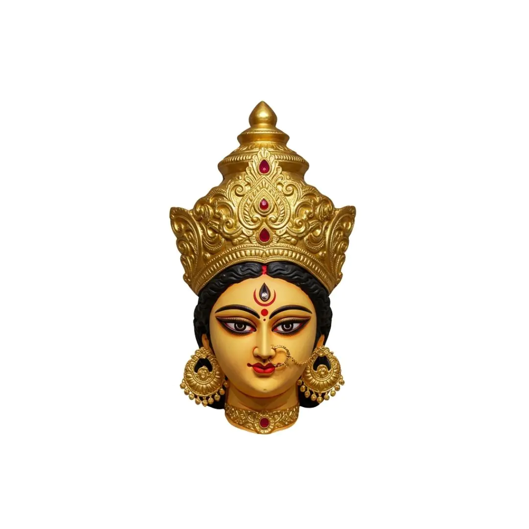 Ornate Goddess Durga Head with Golden Crown PNG