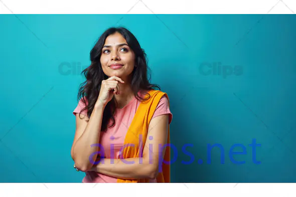 Thoughtful Woman in Pink and Orange
