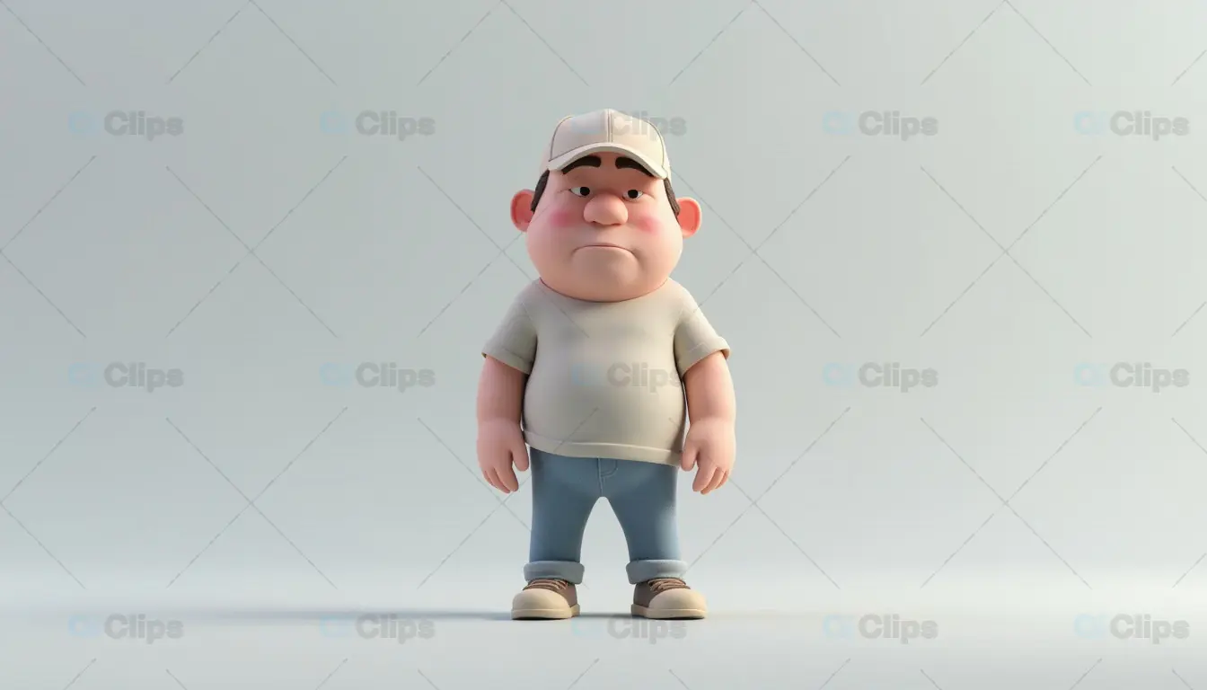 3D Cartoon Character of a Sad Boy Wearing a Cap and Casual Clothes
