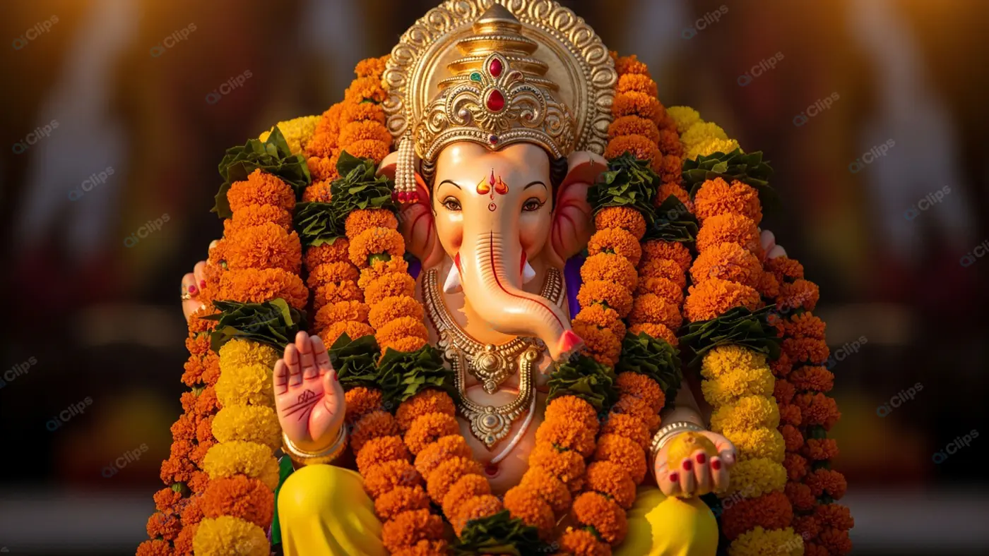 Adorned Ganesha Statue in Festive Splendor