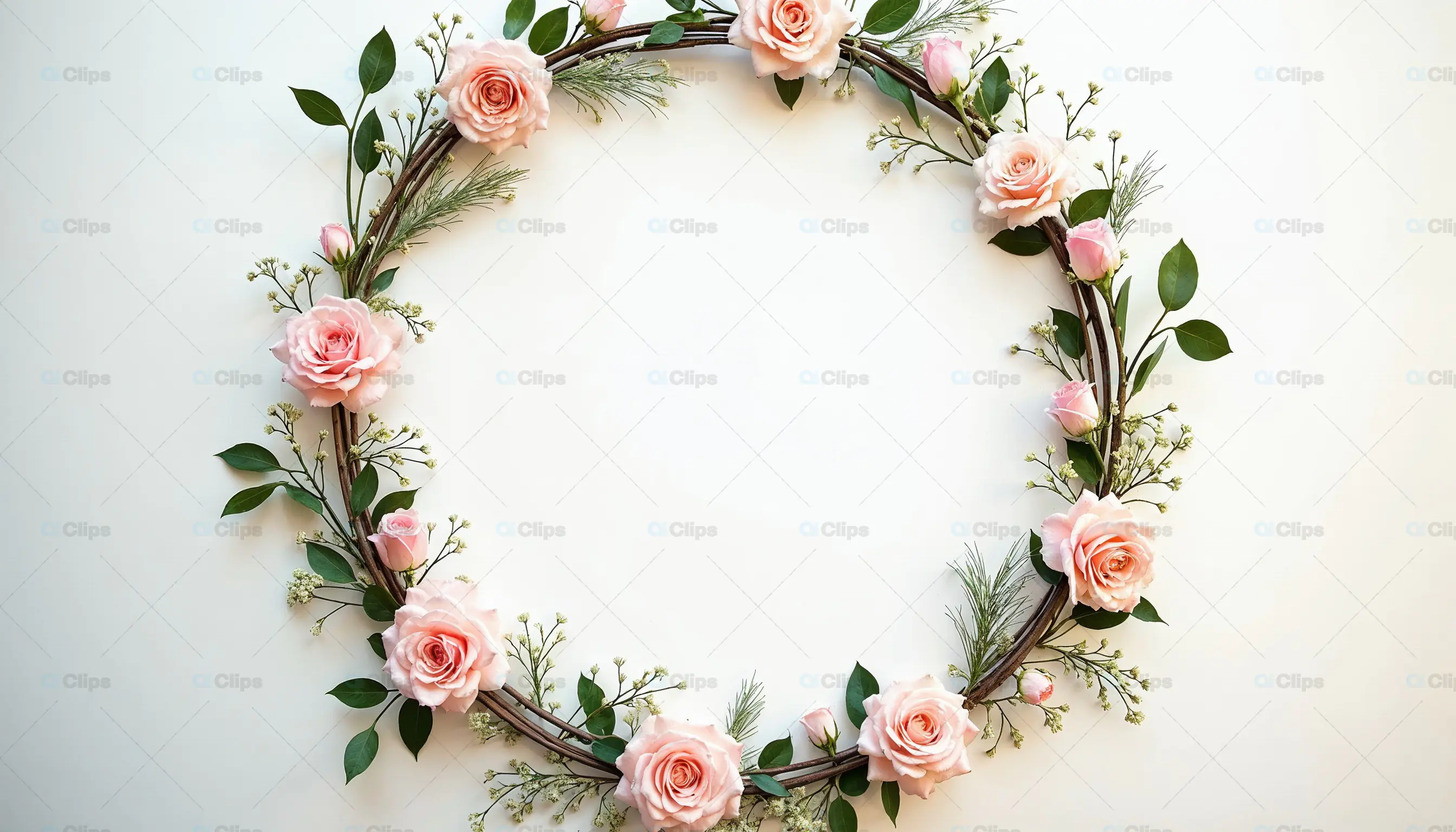 Romantic Floral Wreath with Pink Roses
