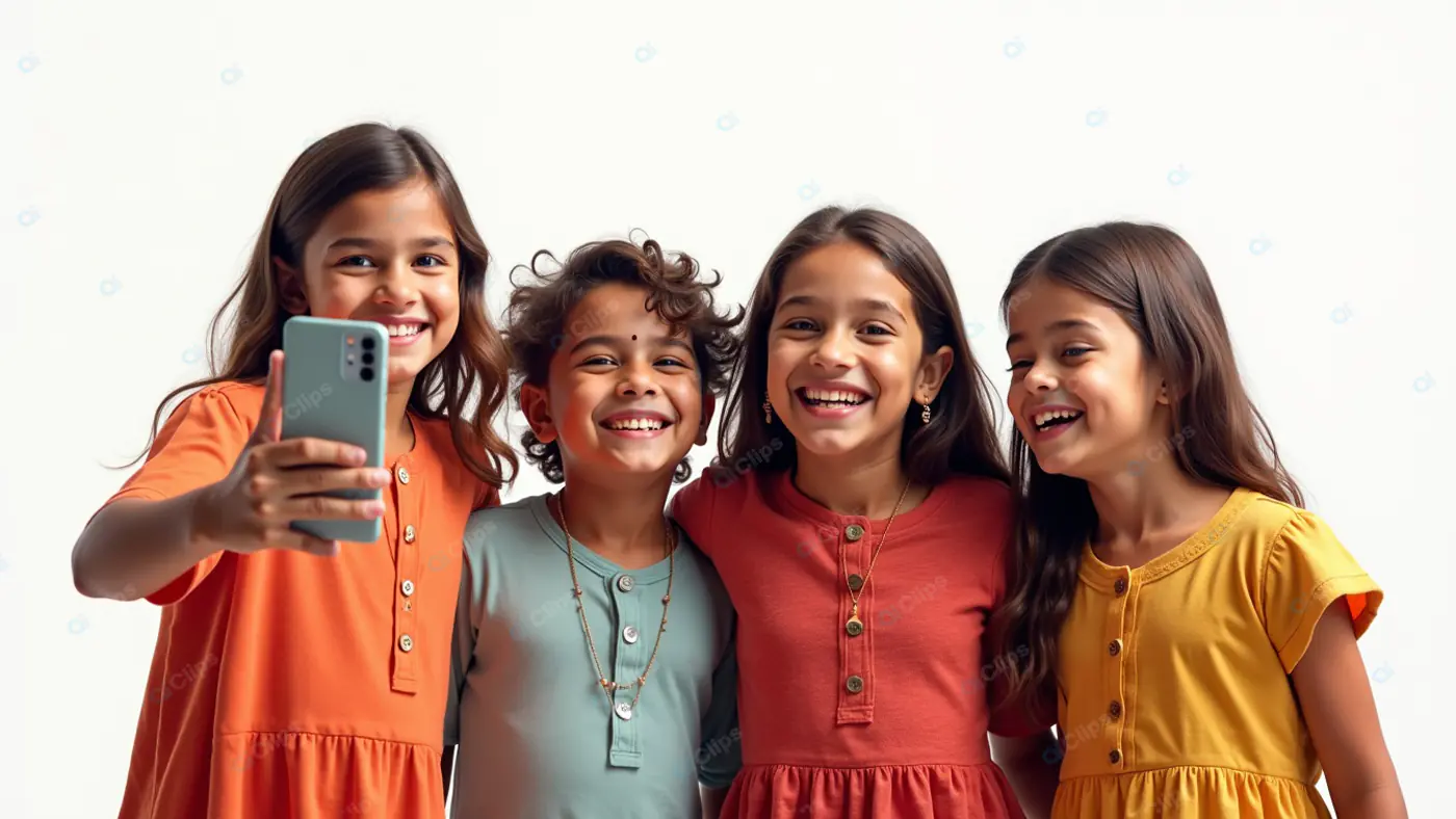 Diverse Children's Fashion Group Selfie