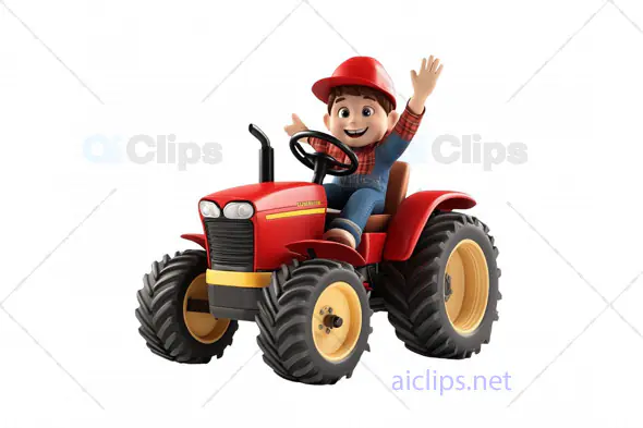 3D Farmer Boy on Red Tractor