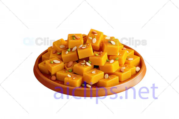 3D Indian Mango Burfi with Nut Garnish