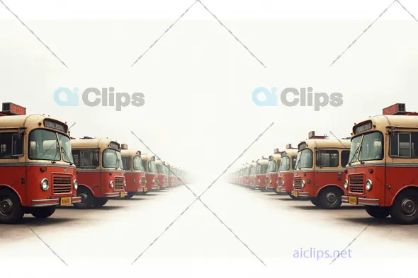 Rows of Vintage Red Indian Buses in Symmetry