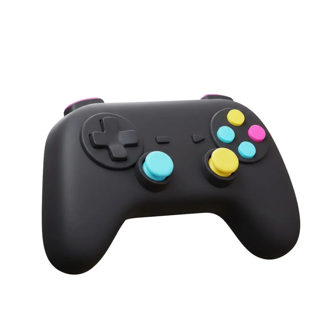 Black game controller with colorful buttons design