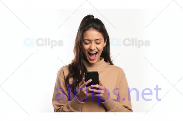 Excited Woman Looking at Smartphone