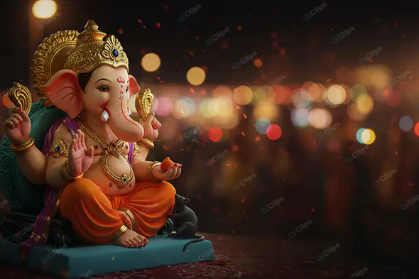 Radiant Ganesha Statue in Festival Lights