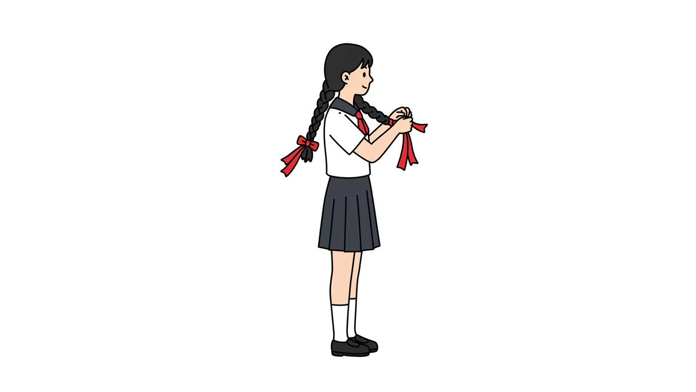 Schoolgirl Adjusting Hairs Vector