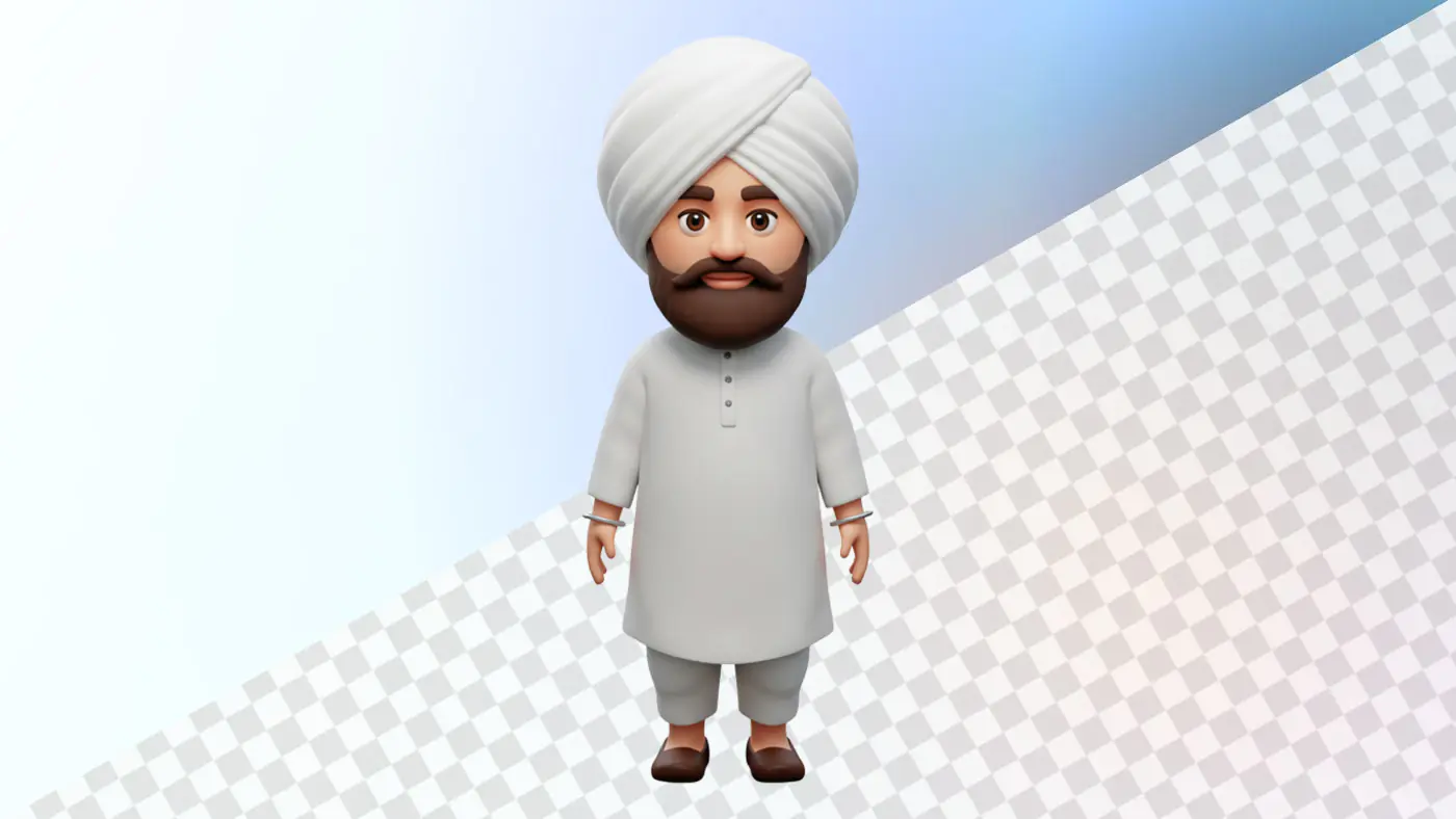 Sikh man cartoon avatar white turban gray outfit