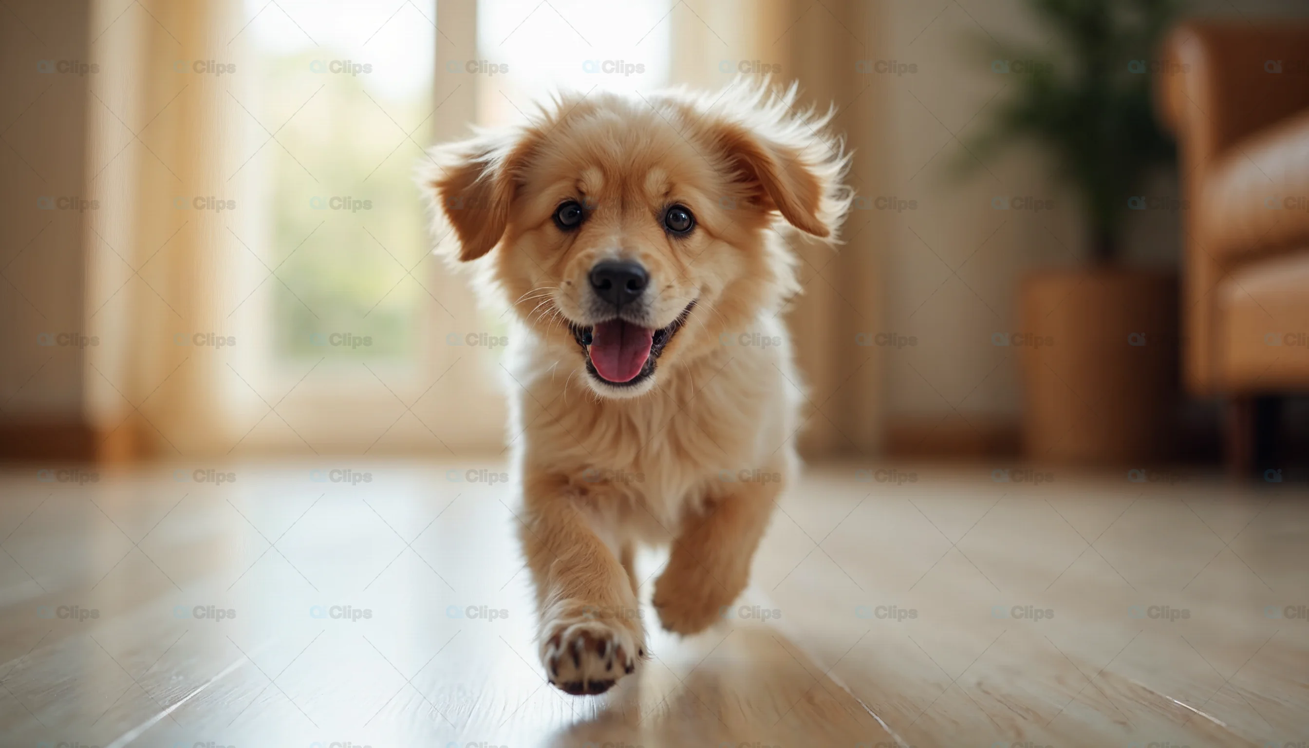 Happy Puppy Running Indoors