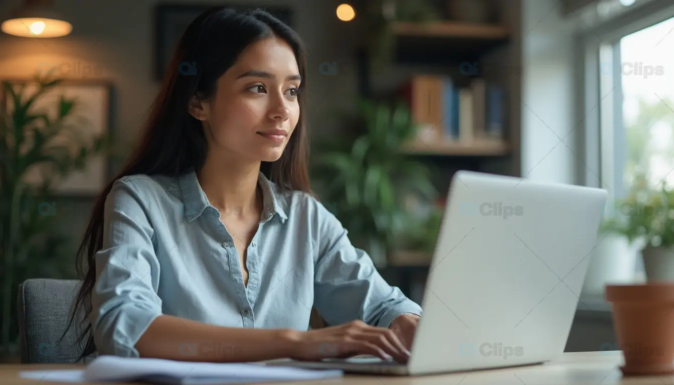 Focused Woman Working on Laptop