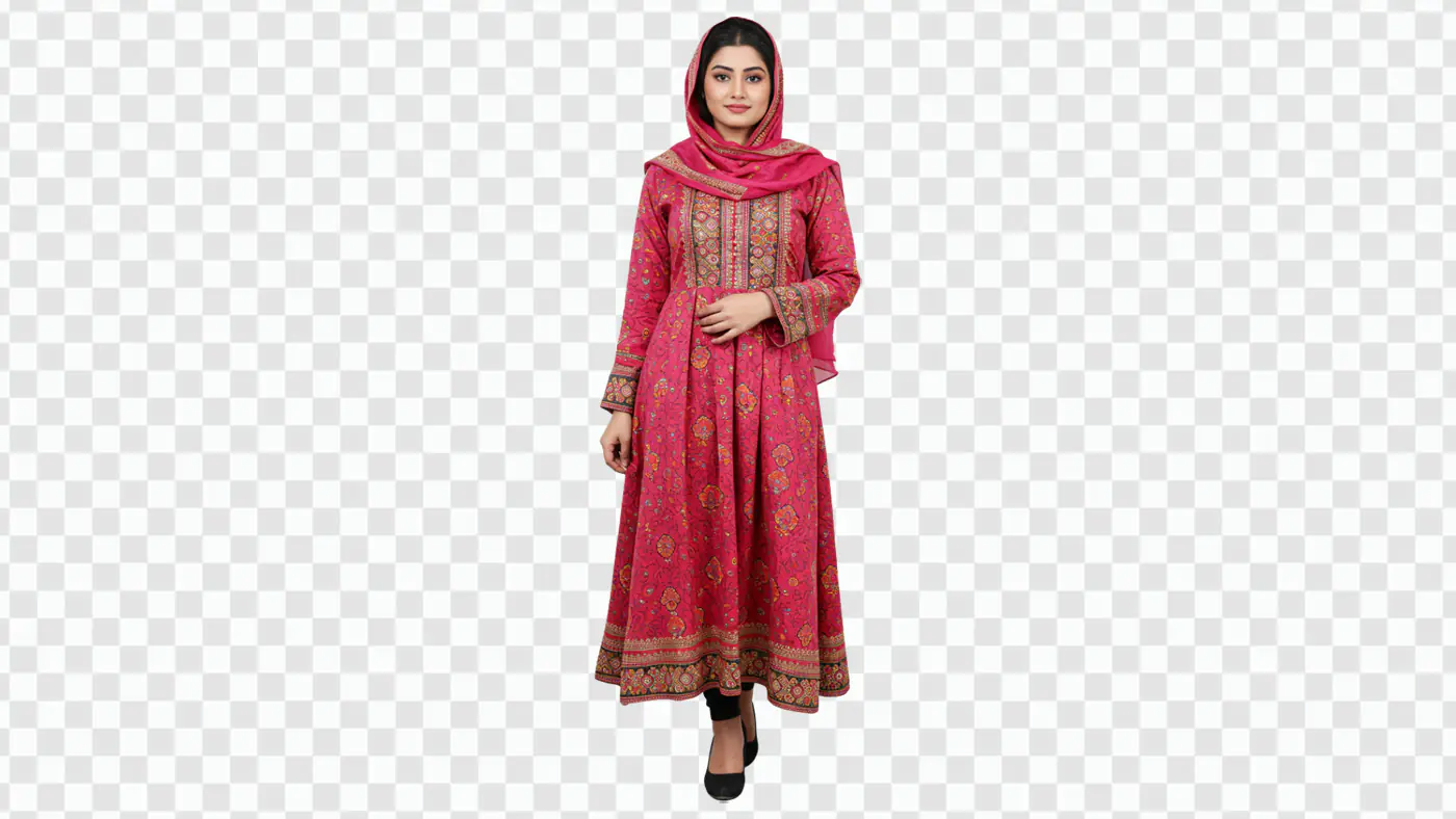 Elegant Woman in Traditional Red Anarkali Dress PNG