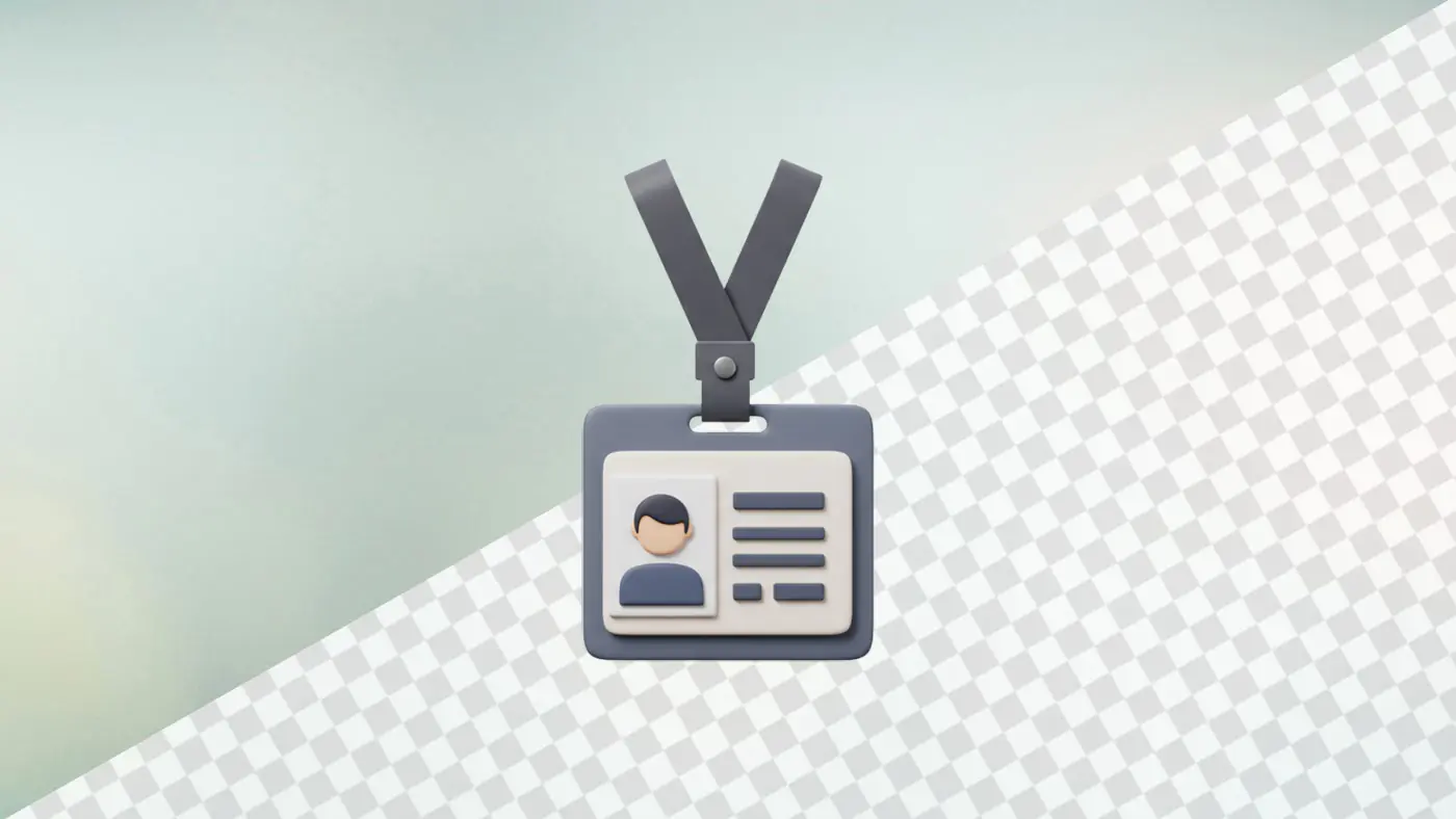 Identification badge with lanyard 3D render illustration