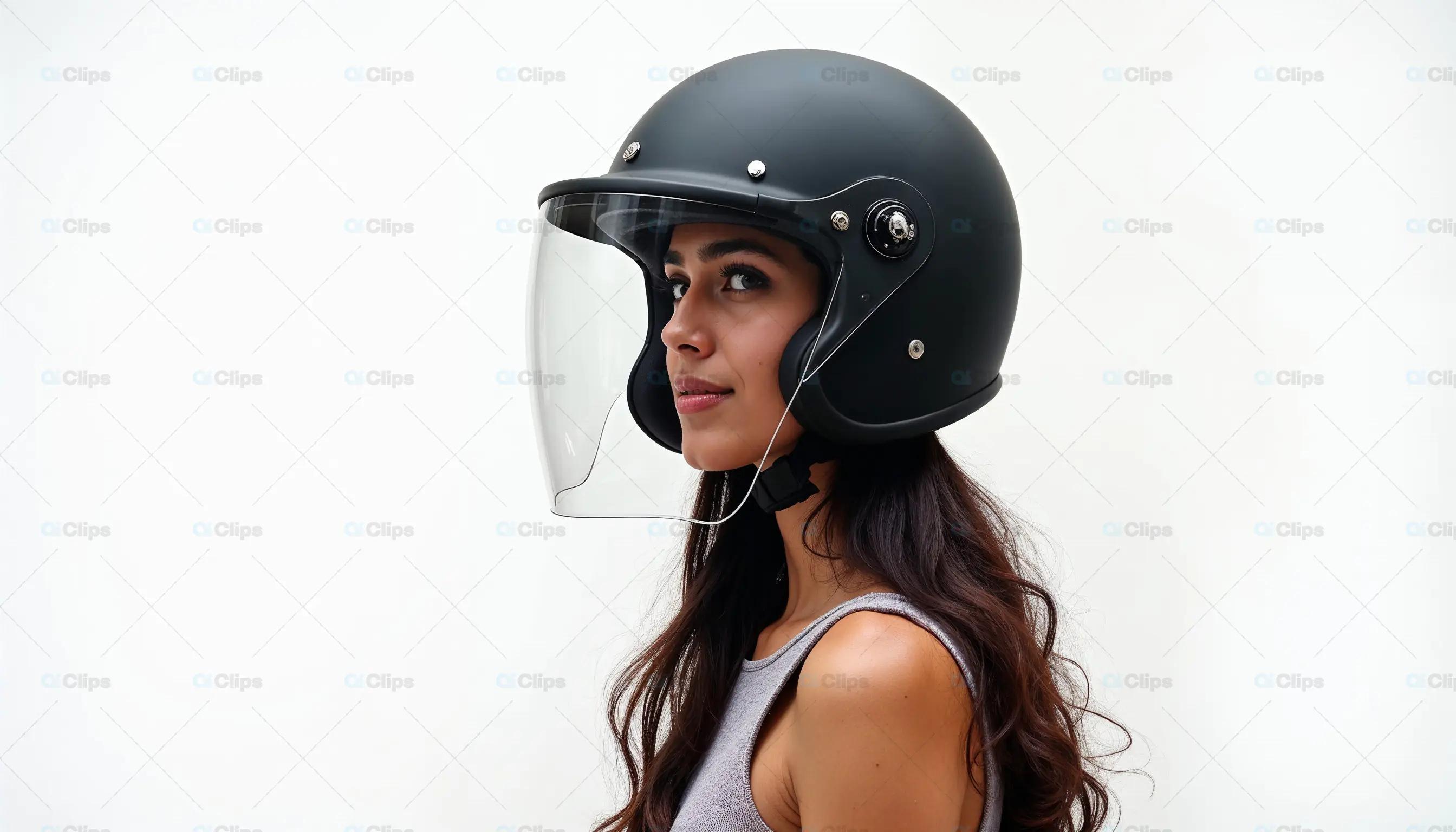 Woman in Black Helmet with Clear Visor