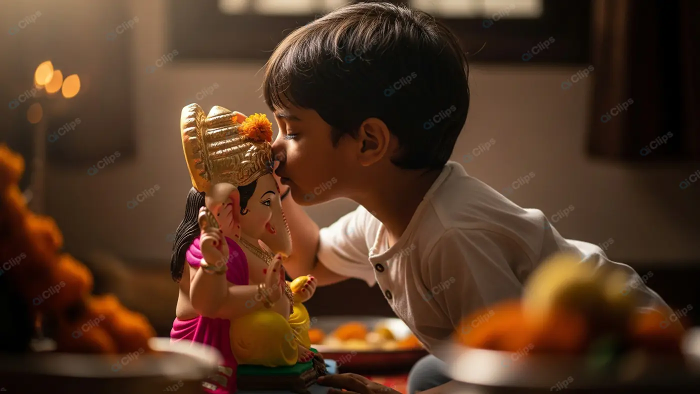 Ganesha Devotion: Child's Tender Moment