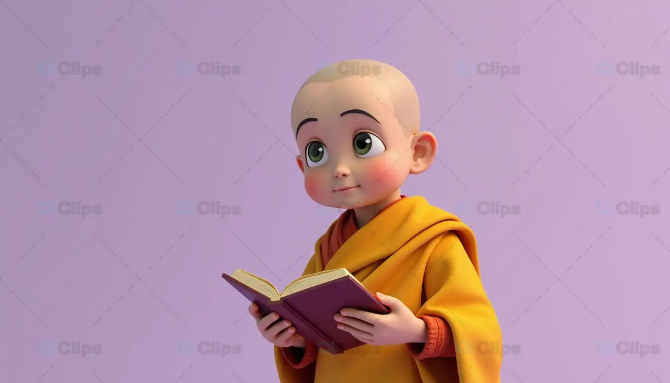 Innocent Young Monk with Book