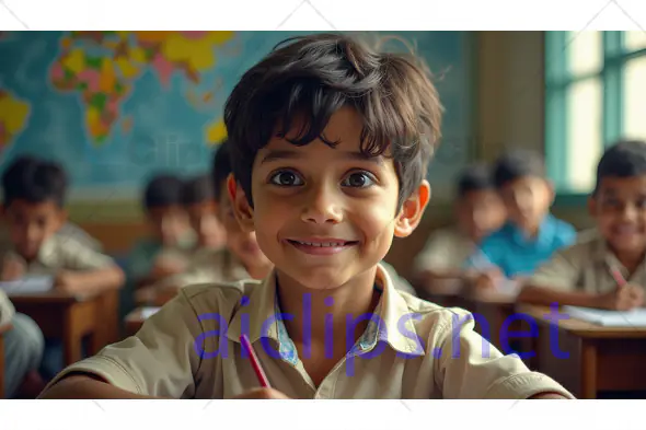 Smiling Schoolboy in Classroom