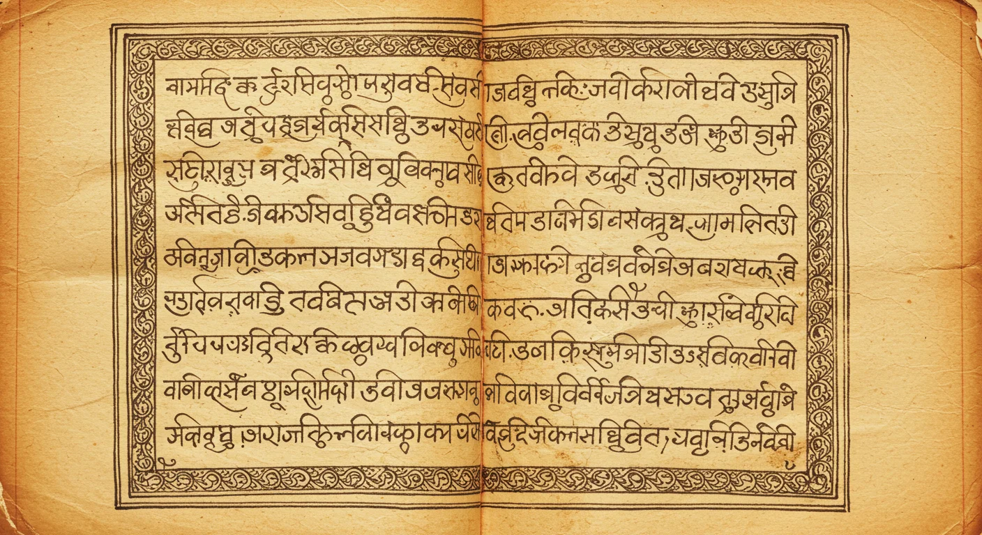 Sanskrit Scripture Page with Ornate Borders | Traditional Devanagari Manuscript Design