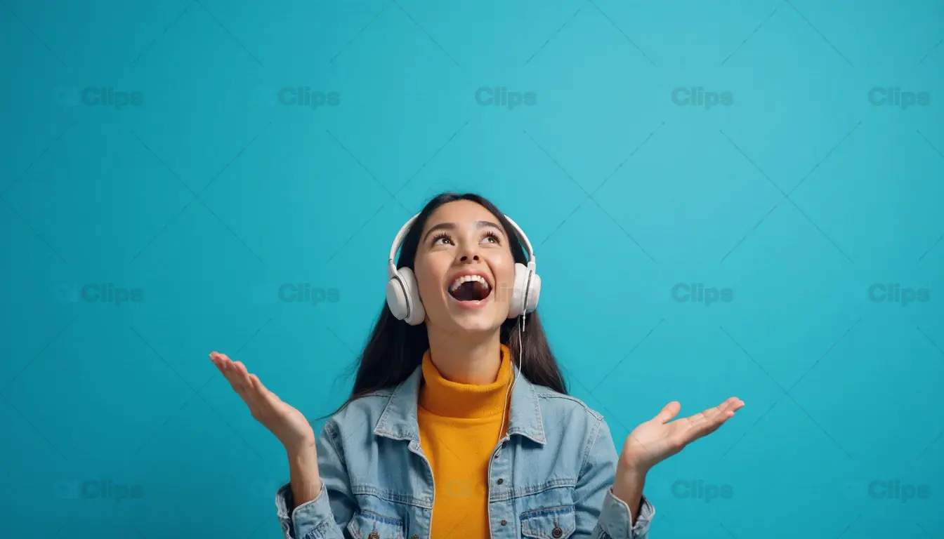 Happy Woman Listening to Music on Headphones
