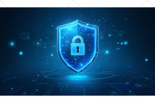 Cybersecurity Shield with Lock Icon