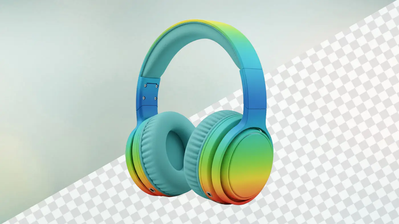 Rainbow gradient wireless headphones with cushioned earcups