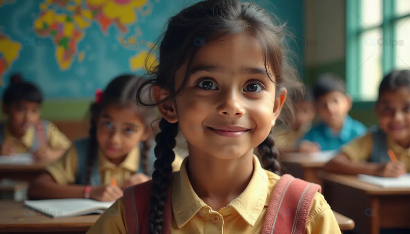 Smiling School Girl in Classroom