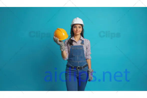 Female Construction Worker Holding Safety Helmet