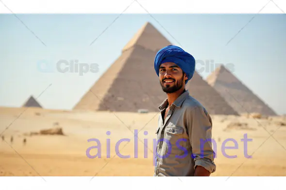 Smiling Man with Turban at Giza Pyramids