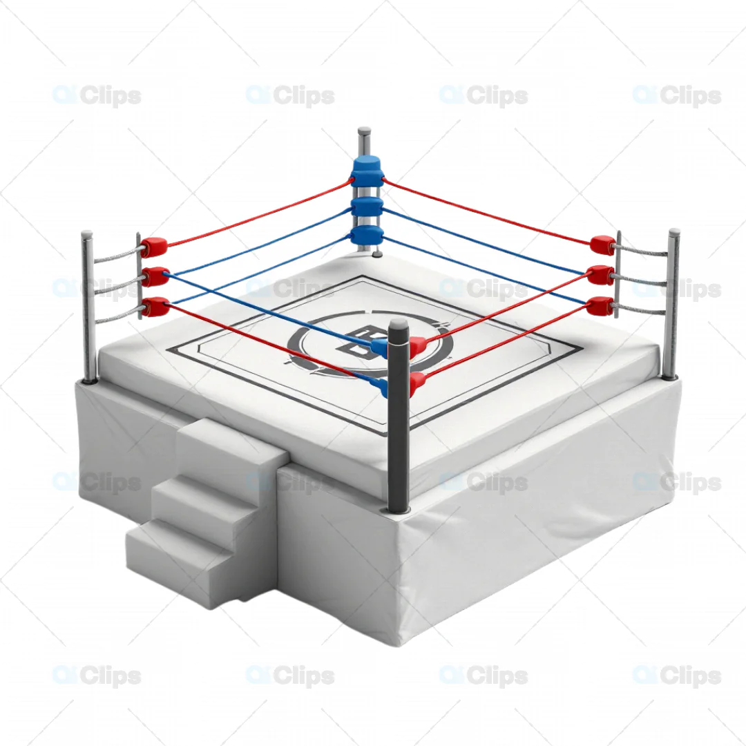 3D Boxing Ring with Red and Blue Ropes in Minimalist Design