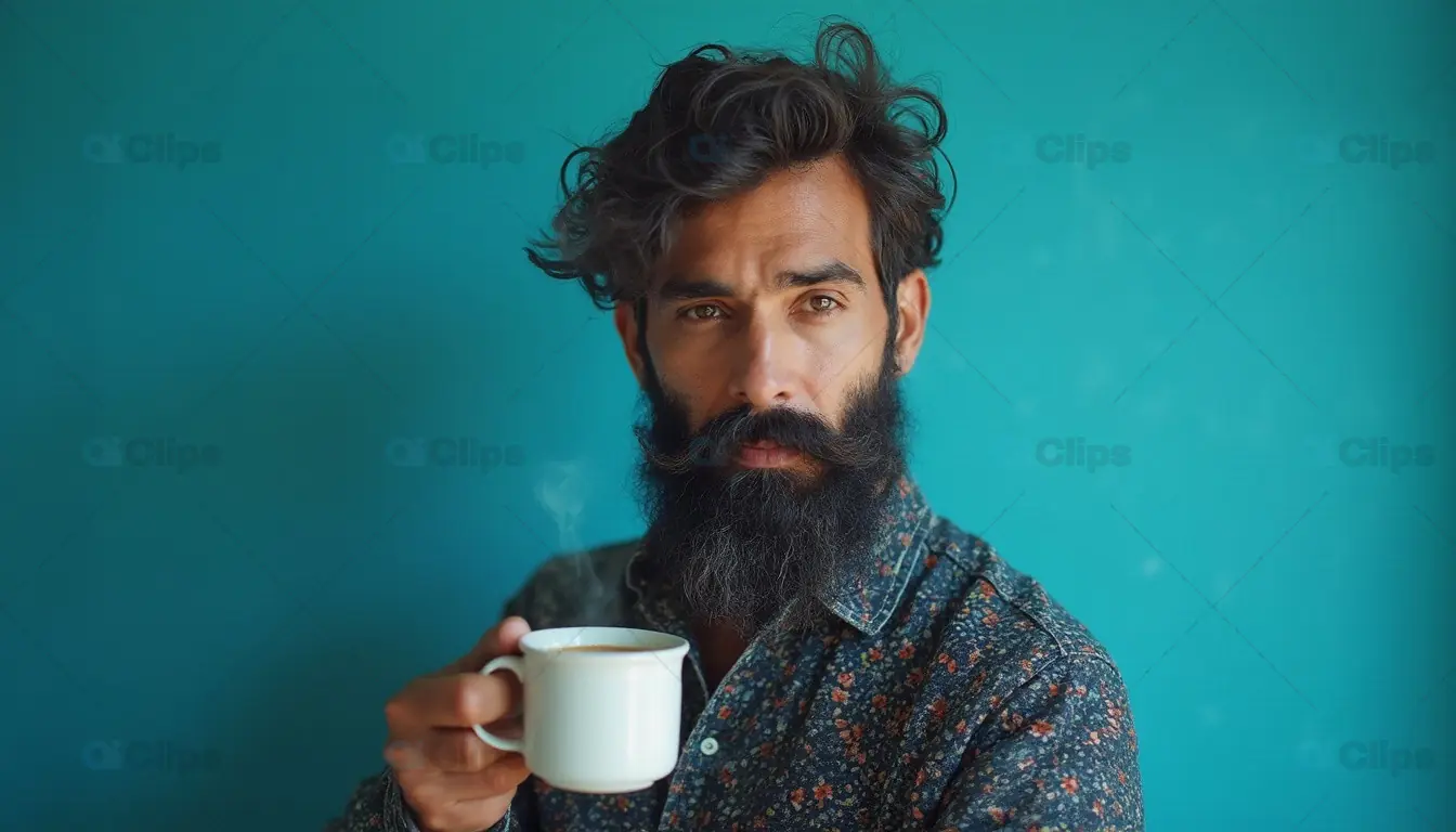 Bearded Man Drinking Coffee Portrait
