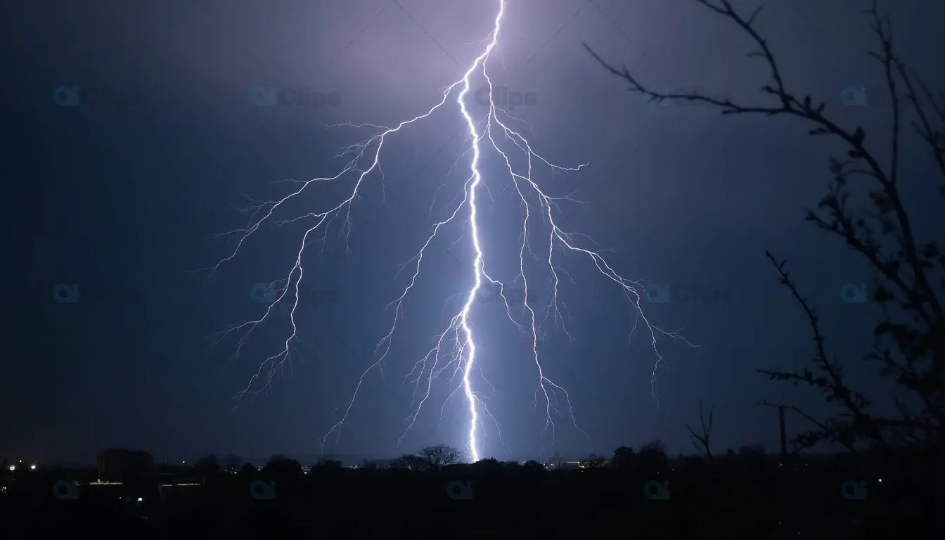 Branched Lightning Strike at Night