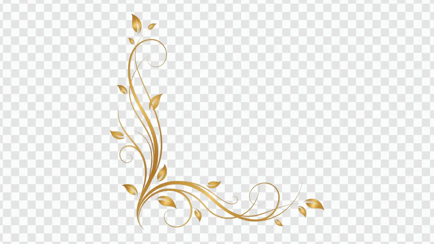 Elegant Golden Floral Swirl Corner Decoration PNG Clipart