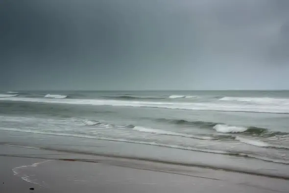 Moody Coastal Seascape Rolling Waves Stormy Sky Atmosphere