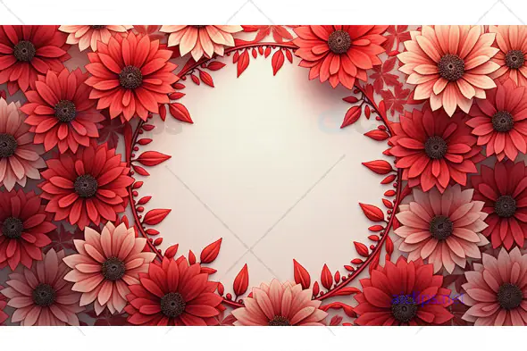 Red Floral Frame with Blooming Flowers