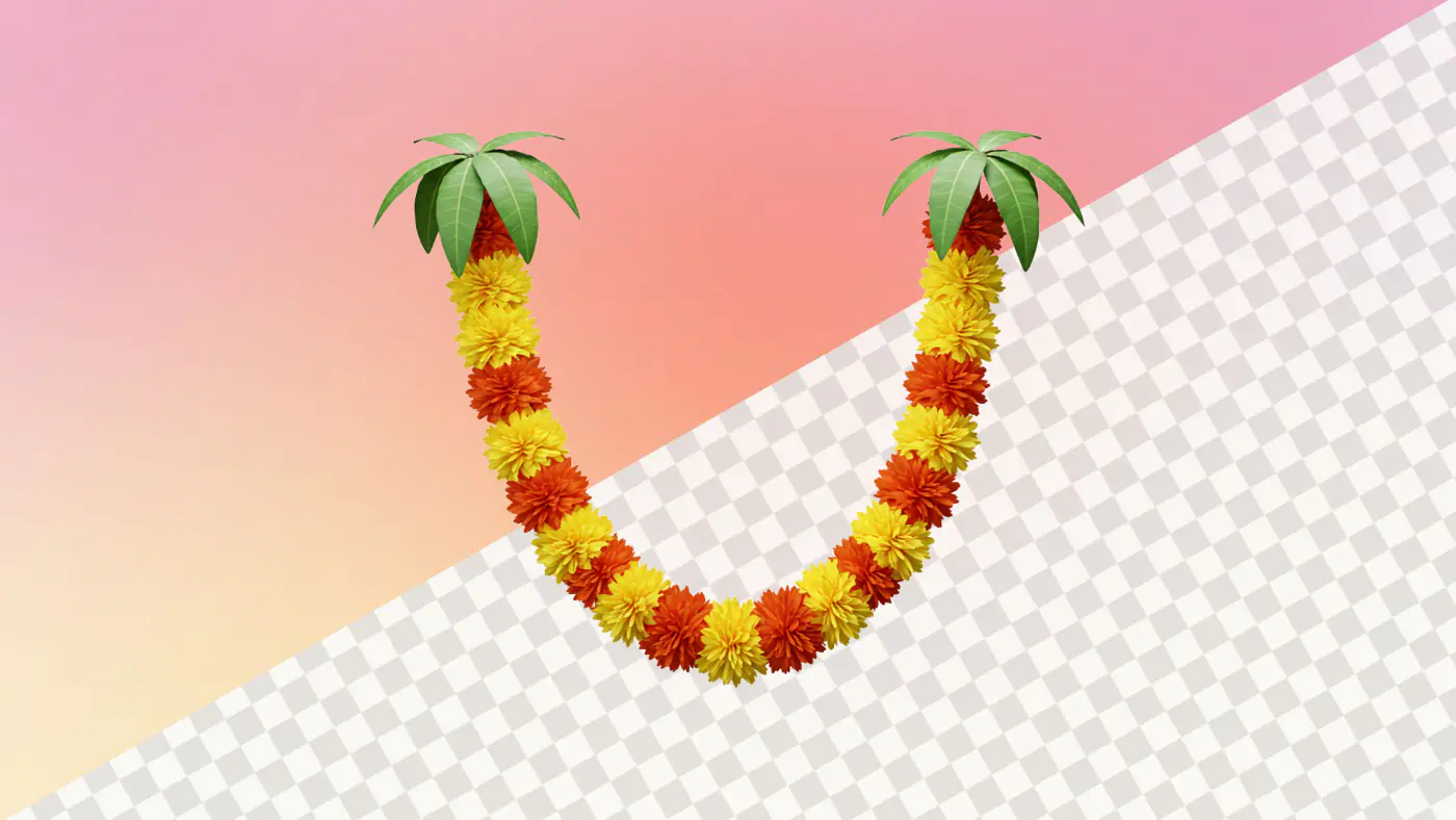Colorful floral garland with palm leaves on ends