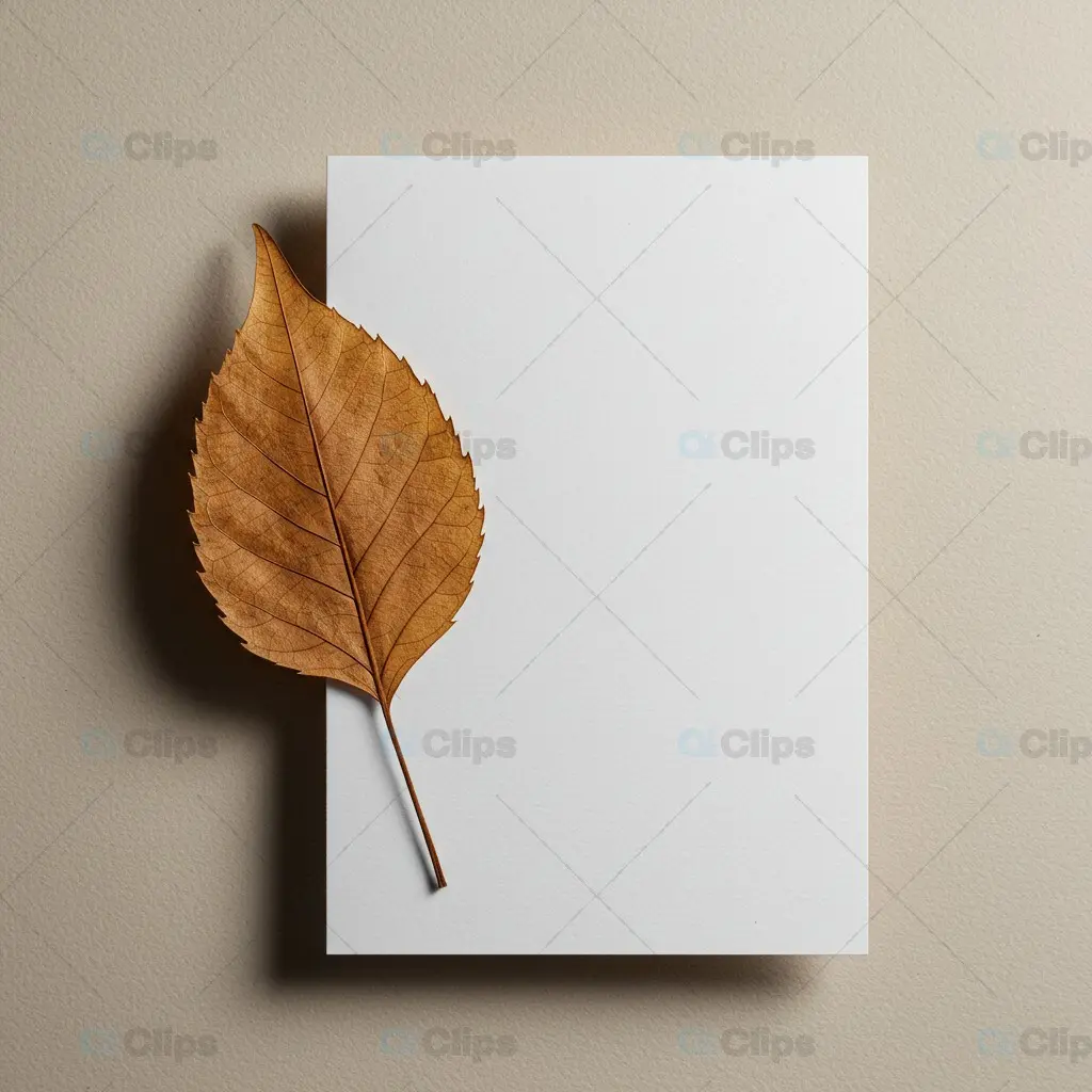 Minimalist Mockup with White Card and Dried Leaf