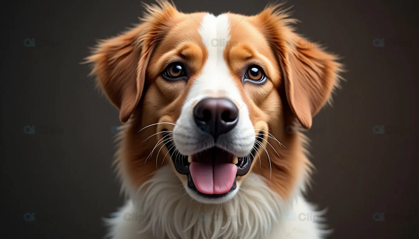 Happy Brown and White Dog Portrait