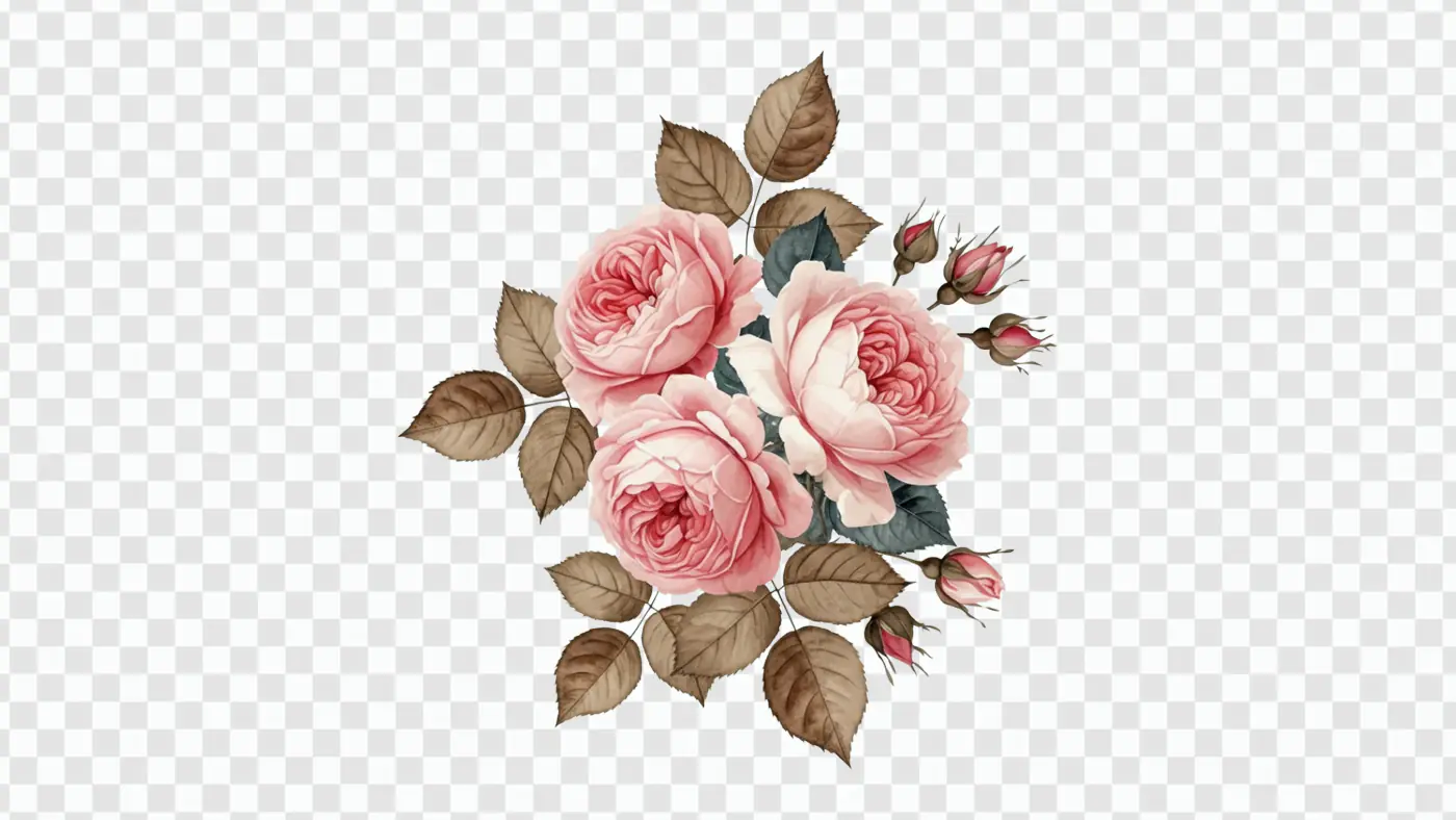 Vintage Pink Rose Cluster Botanical PNG Clipart