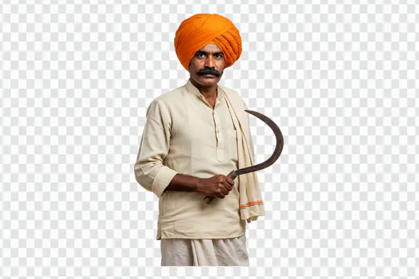Traditional Indian Farmer with Sickle PNG Clipart