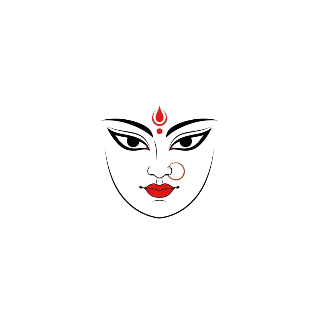 Stylized Goddess Face with Red Bindi PNG