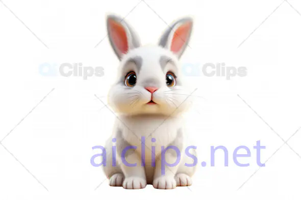 3D Adorable White and Gray Bunny Rabbit – Cute Realistic Animal Illustration