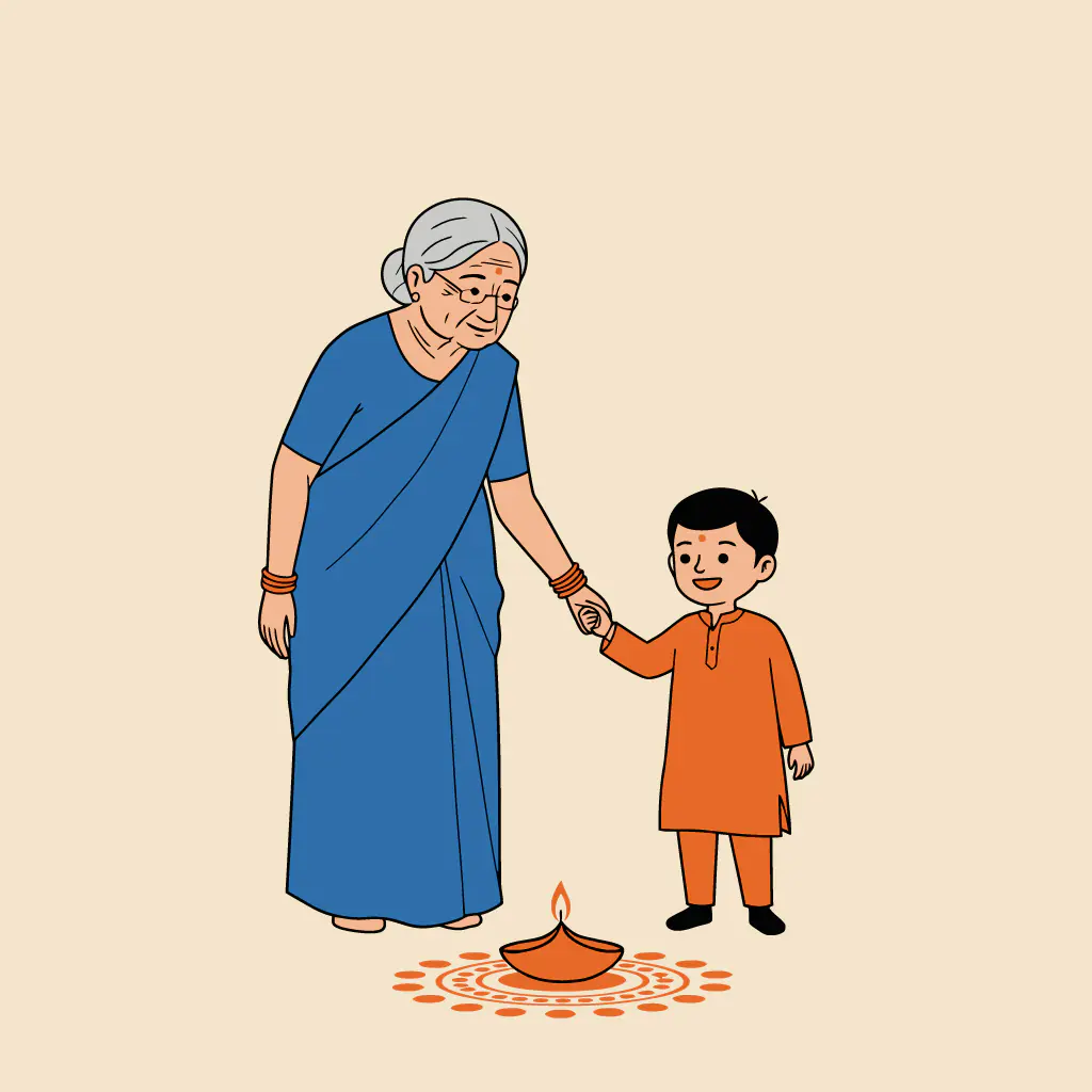 Intergenerational Diwali Celebration Vector