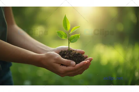 Hands Holding Seedling in Soil