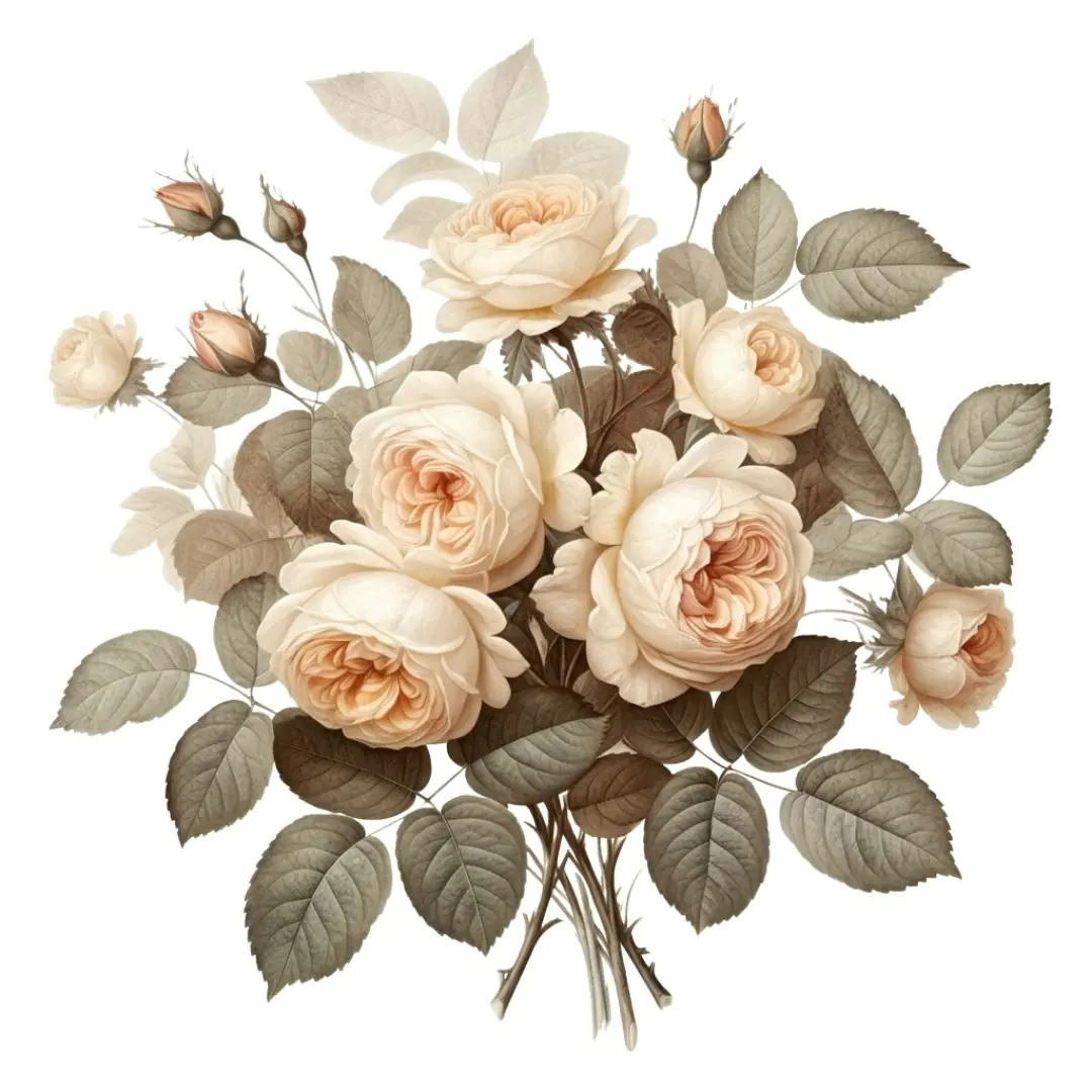 Vintage Cream Garden Roses Bouquet PNG Clipart