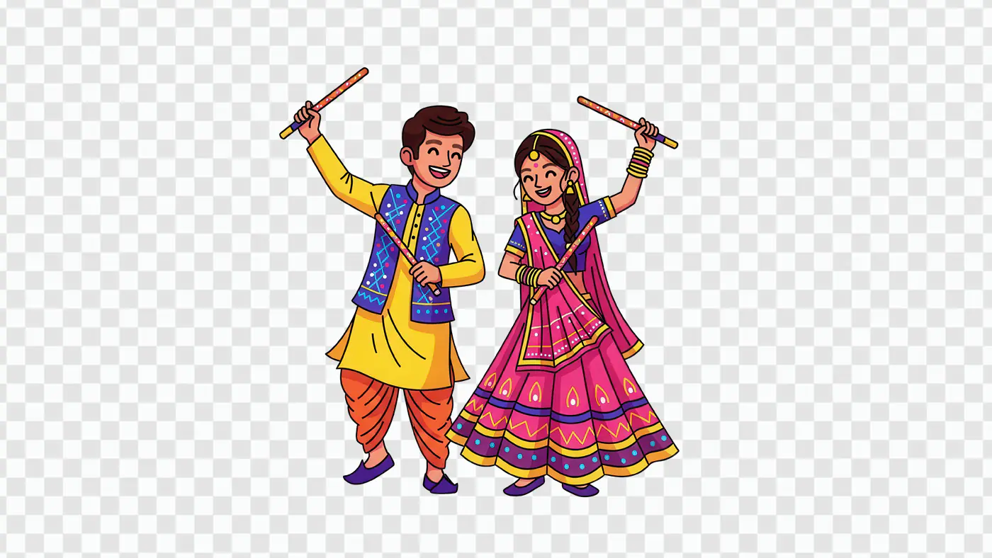 Cheerful Indian Couple Dancing Dandiya Festive Celebration