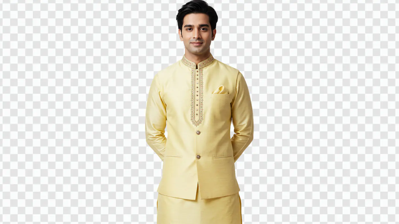 Elegant Man in Yellow Traditional Kurta PNG
