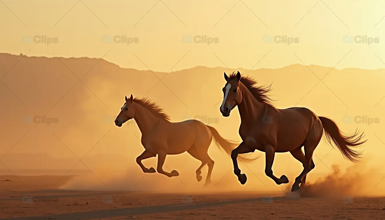 Galloping Horses at Sunset