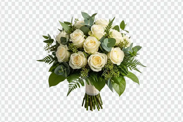 Elegant White Rose Wedding Bridal Bouquet Clipart PNG