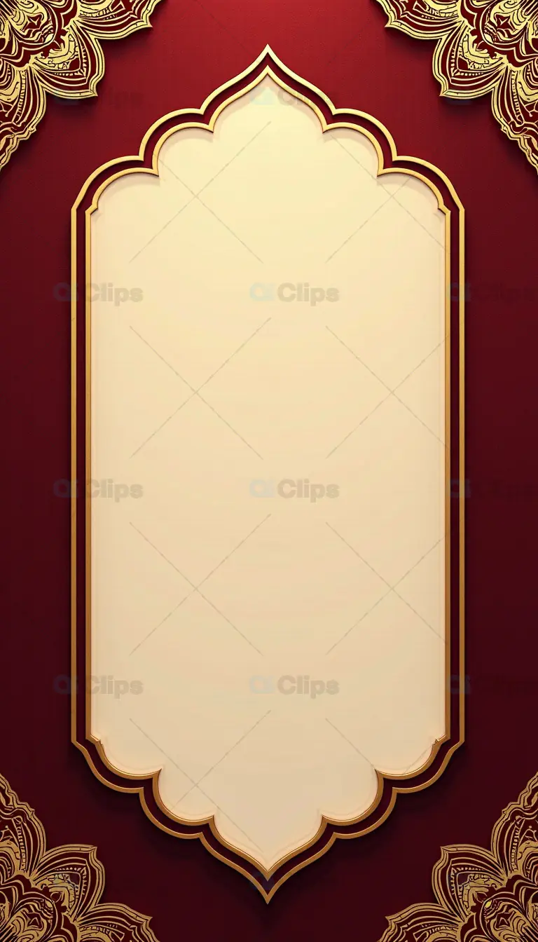 Elegant Gold-Framed Design on Deep Red Background